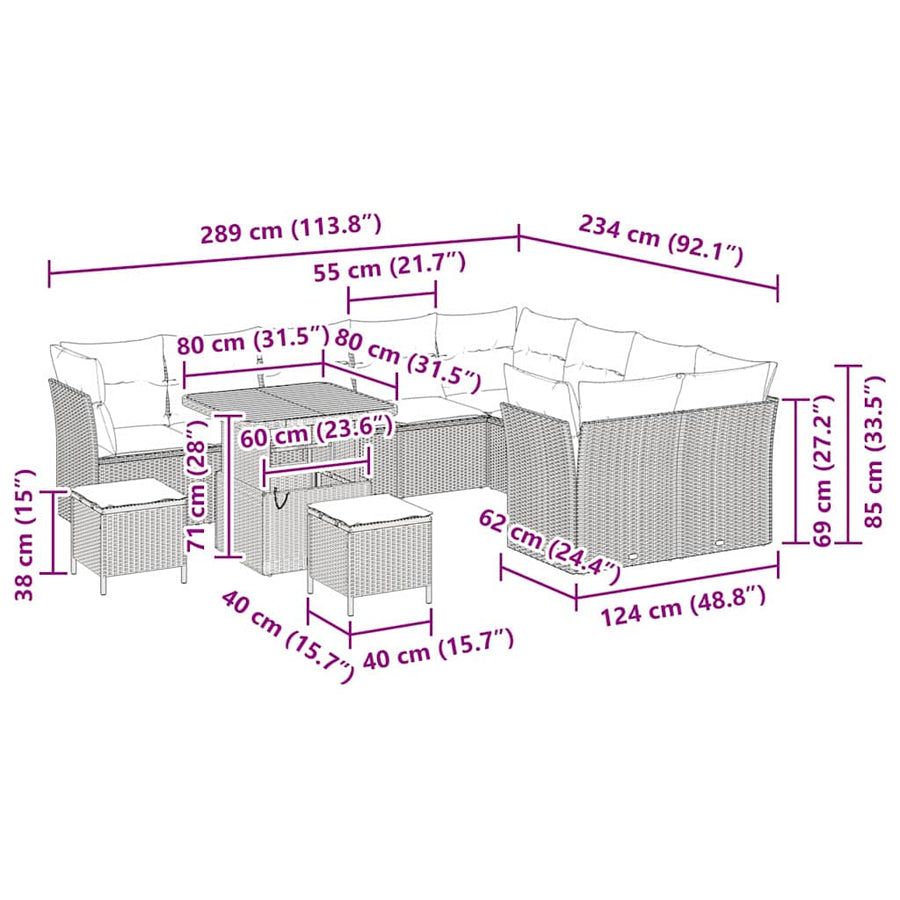 Tuinbankenset 12 pcs Zwart poly rattan