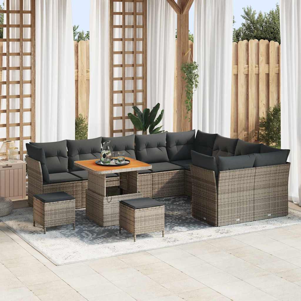 Tuinbankenset 12 pcs Grijs poly rattan