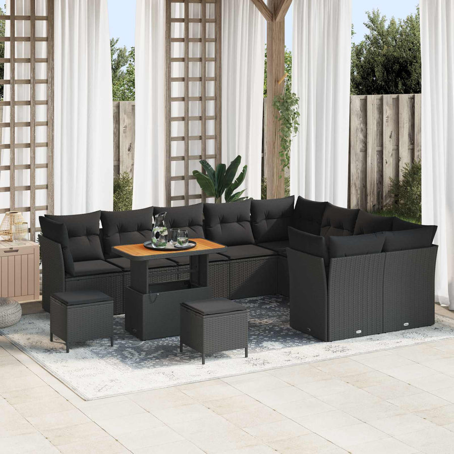 Tuinbankenset 12 pcs Zwart poly rattan