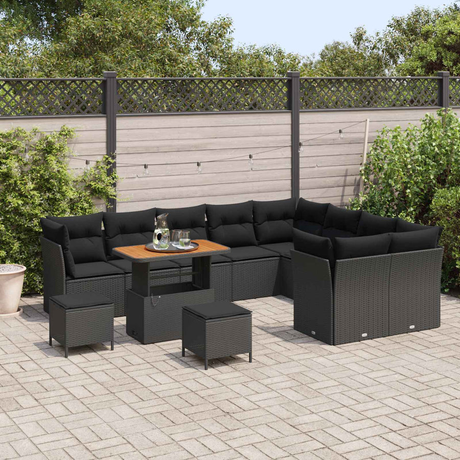 Tuinbankenset 12 pcs Zwart poly rattan