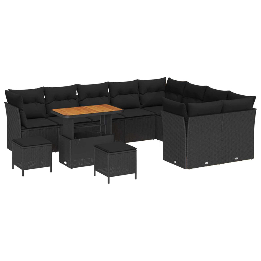 Tuinbankenset 12 pcs Zwart poly rattan