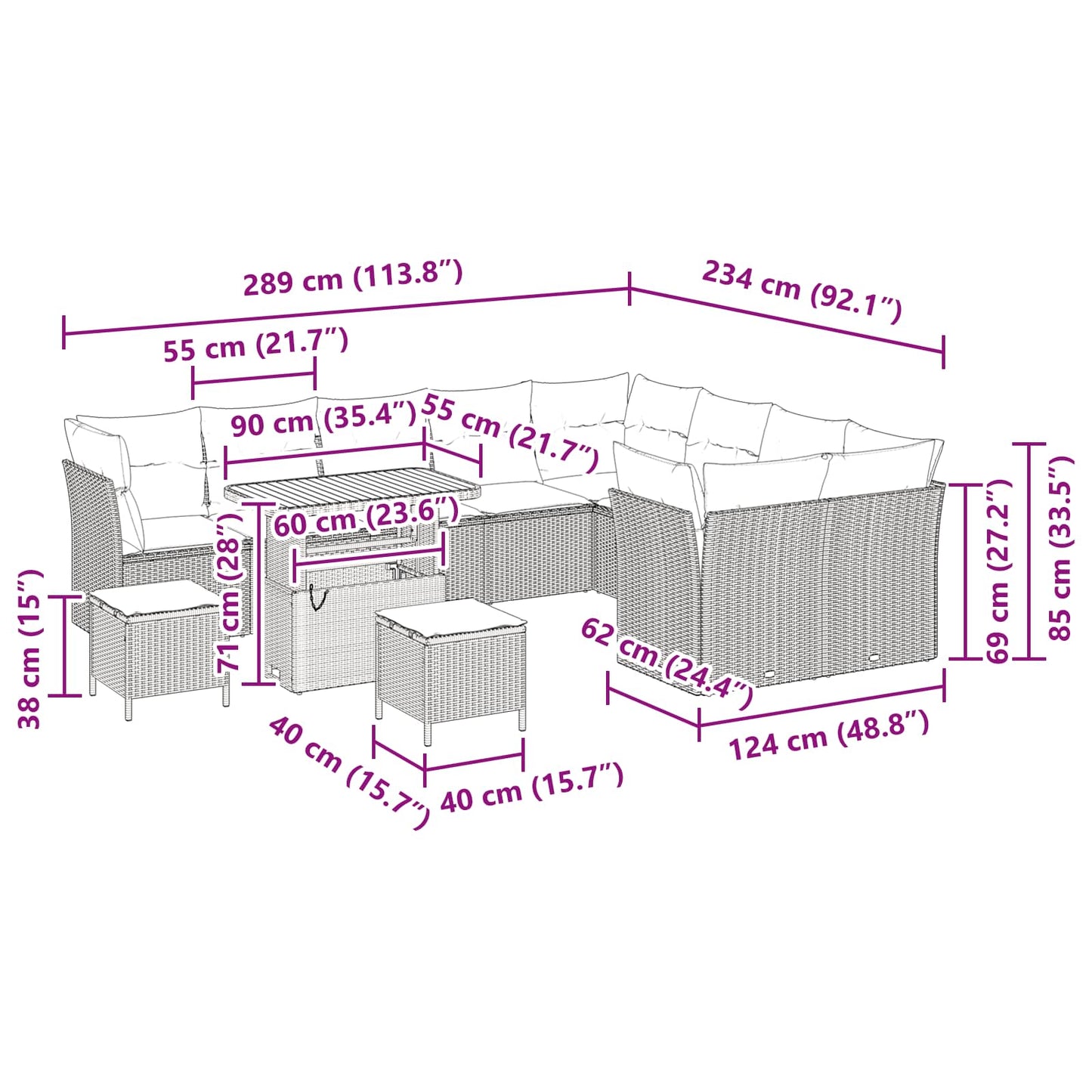 Tuinbankenset 12 pcs Zwart poly rattan