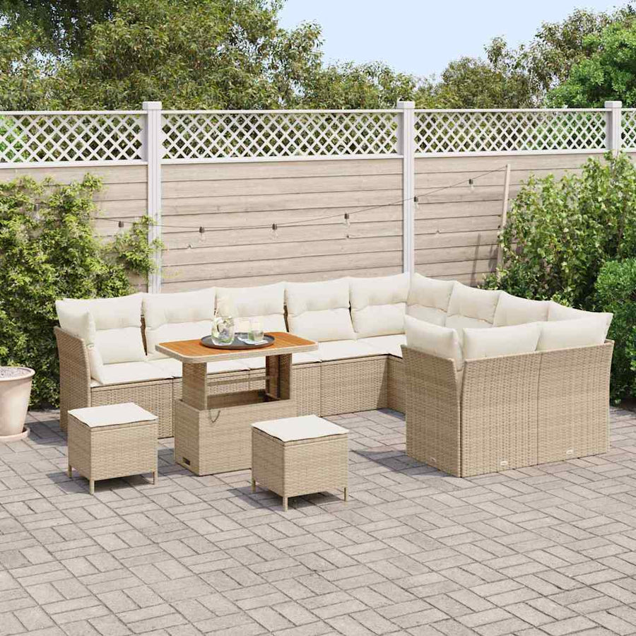 Tuinbankenset 12 pcs Beige poly rattan