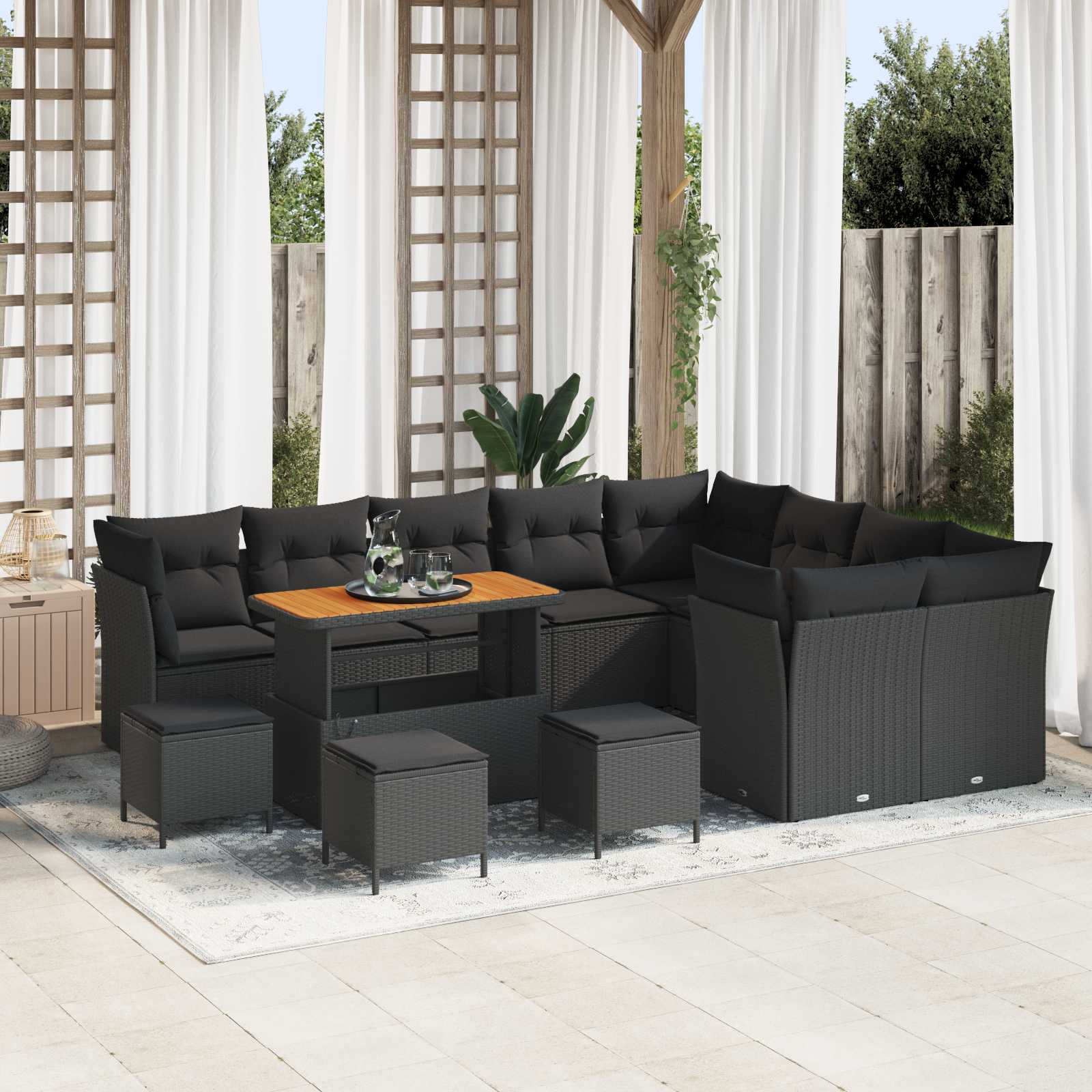 Tuinbankenset 13 pcs Zwart poly rattan