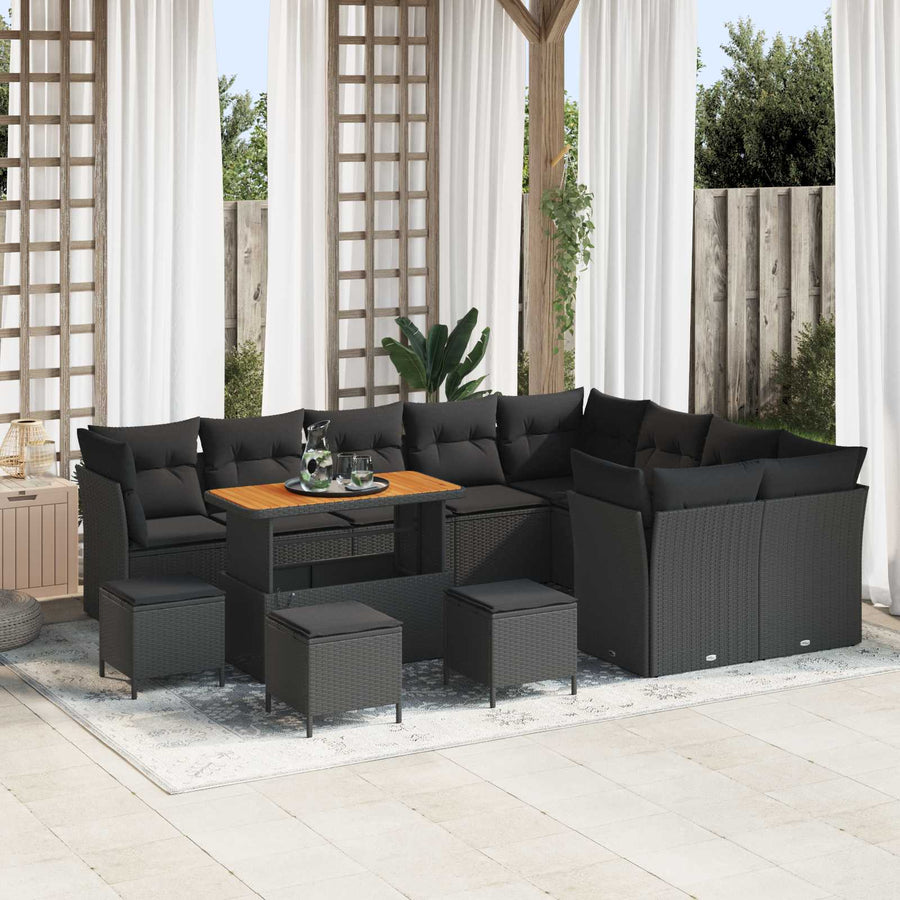 Tuinbankenset 13 pcs Zwart poly rattan