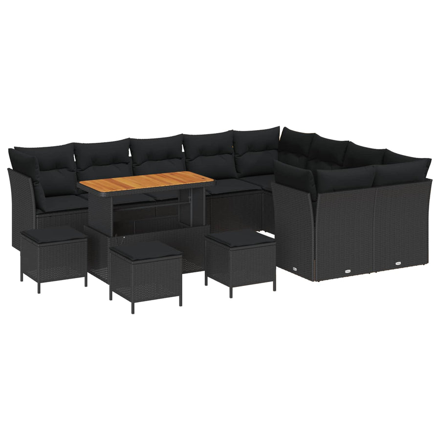 Tuinbankenset 13 pcs Zwart poly rattan