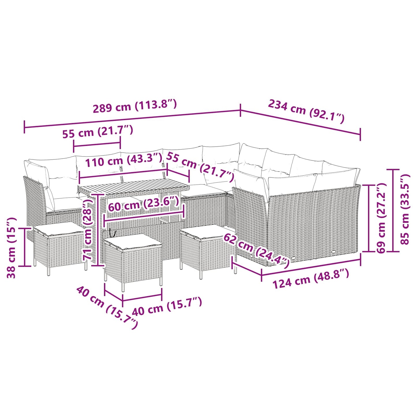 Tuinbankenset 13 pcs Zwart poly rattan