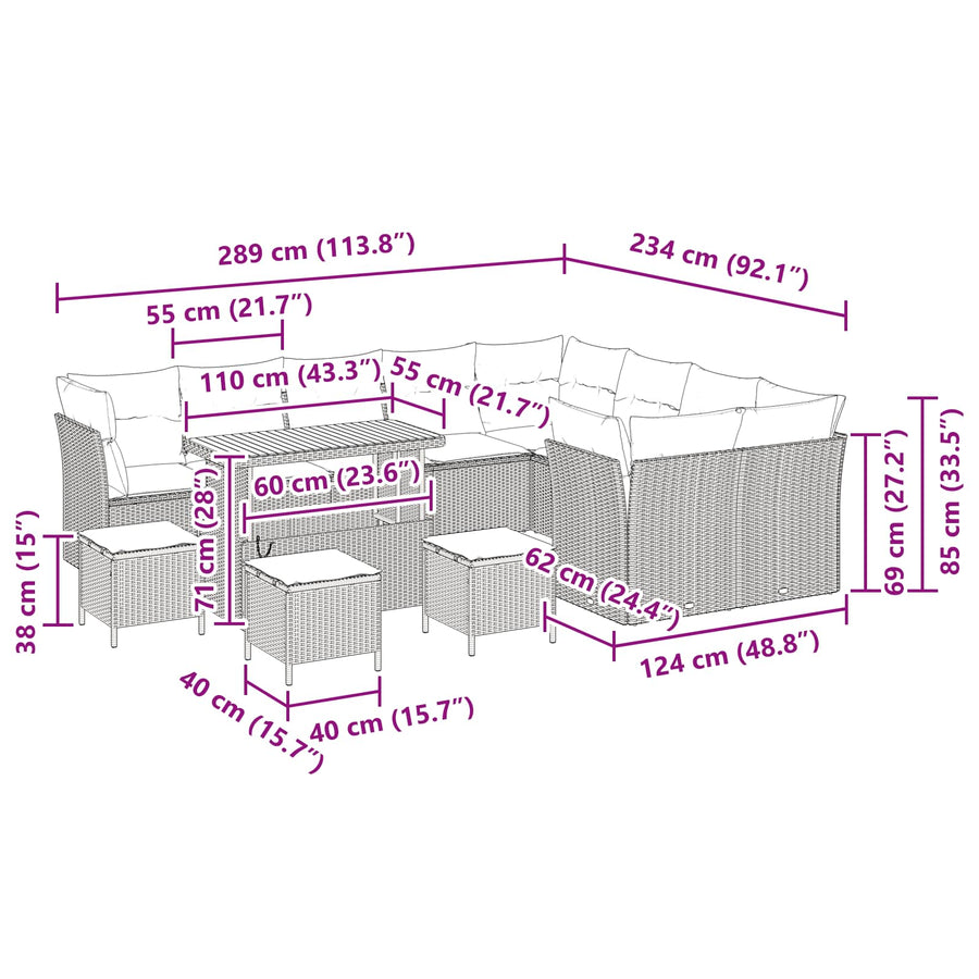 Tuinbankenset 13 pcs Zwart poly rattan