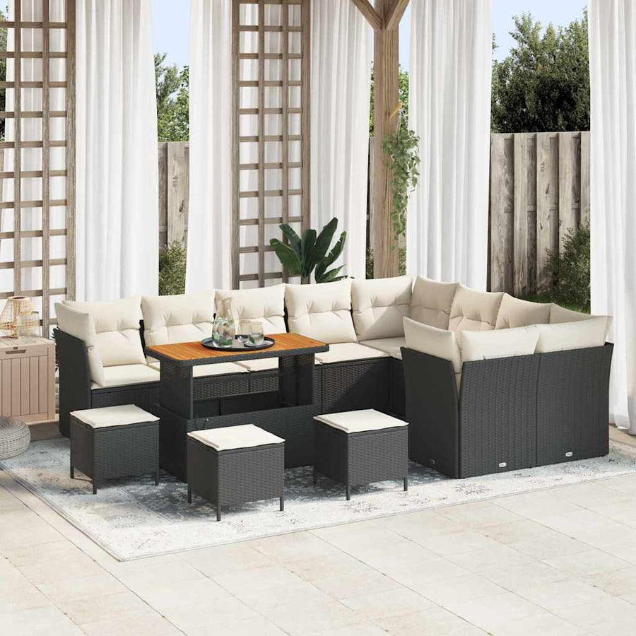 Tuinbankenset 13 pcs Zwart poly rattan