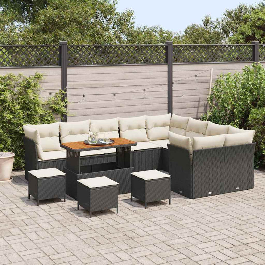 Tuinbankenset 13 pcs Zwart poly rattan