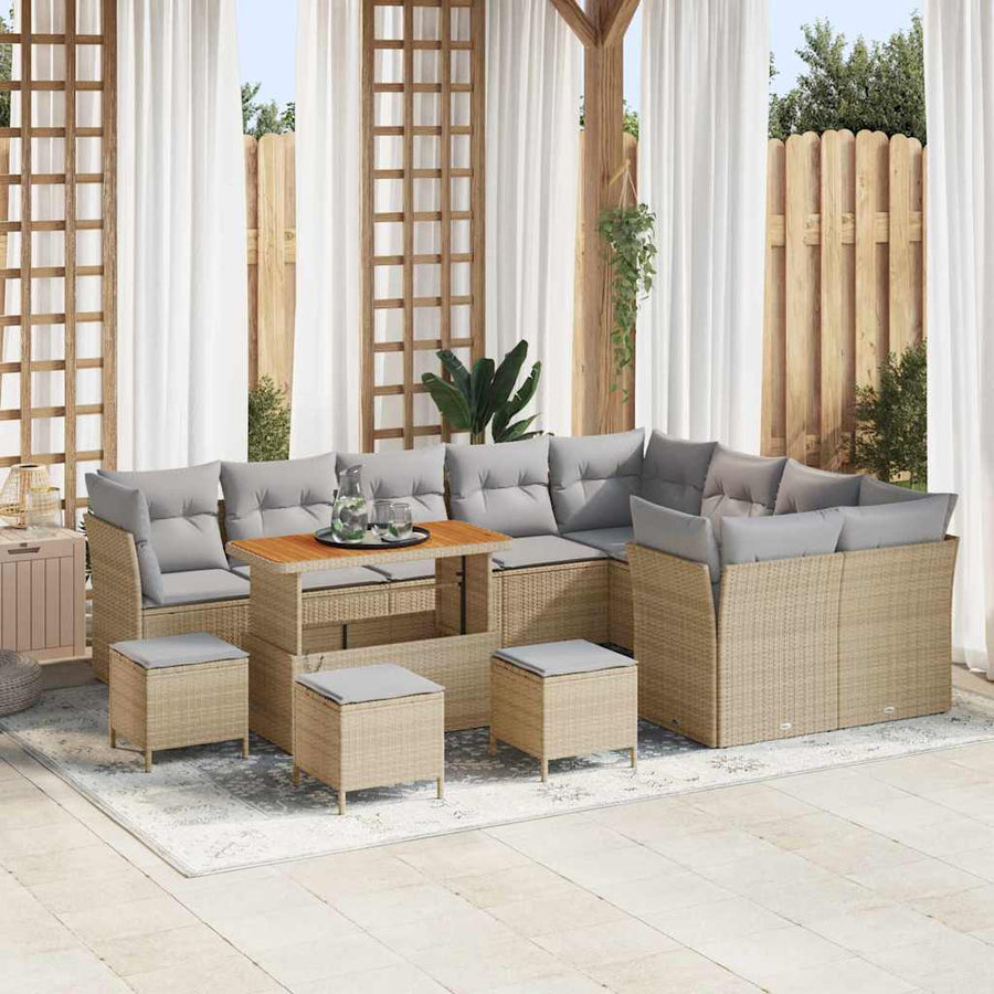 Tuinbankenset 13 pcs Beige poly rattan