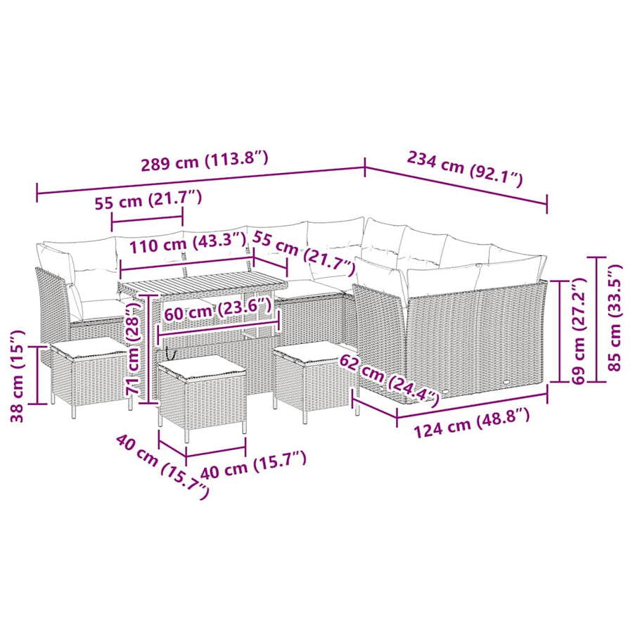 Tuinbankenset 13 pcs Grijs poly rattan