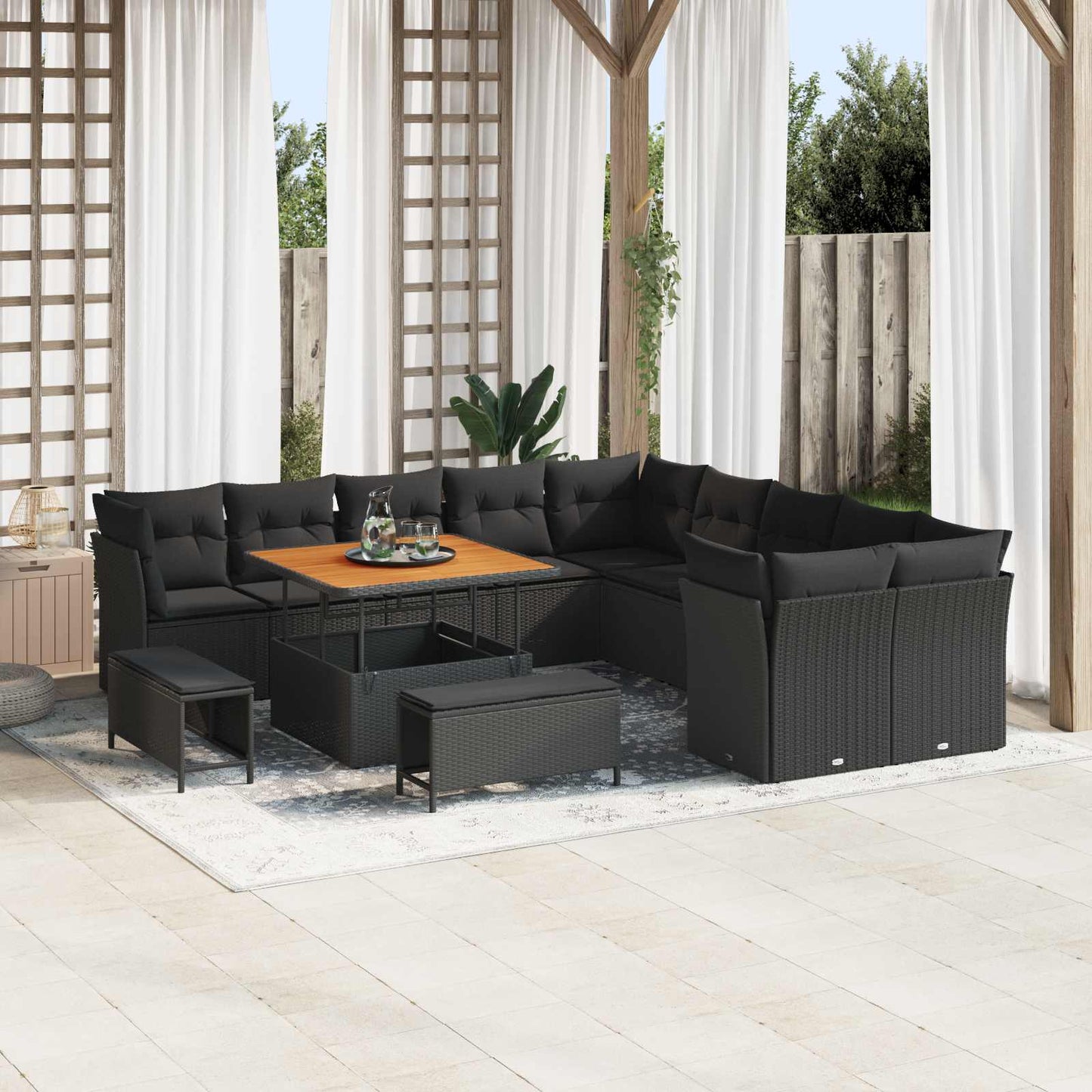Tuinbankenset 13 pcs Zwart poly rattan