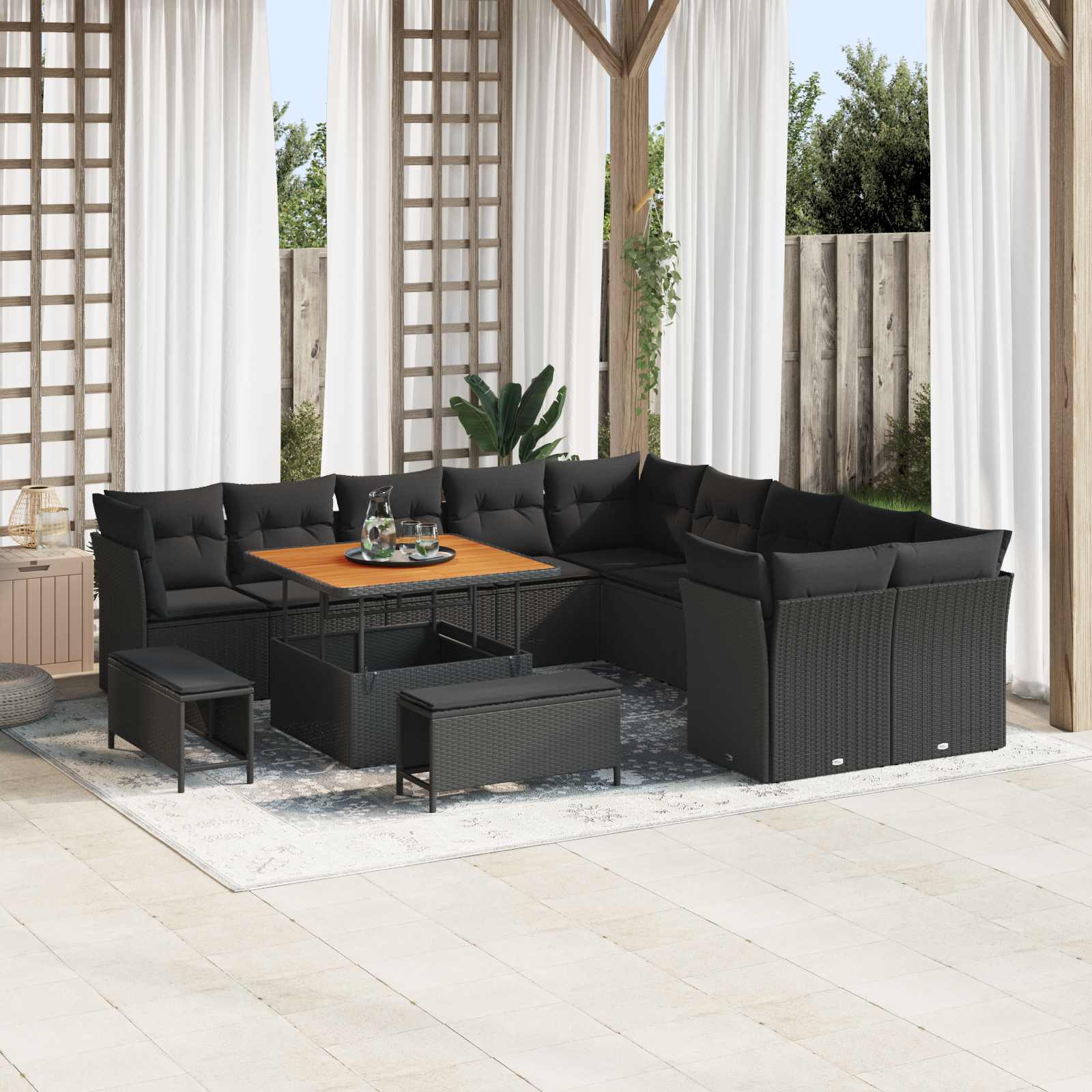 Tuinbankenset 13 pcs Zwart poly rattan