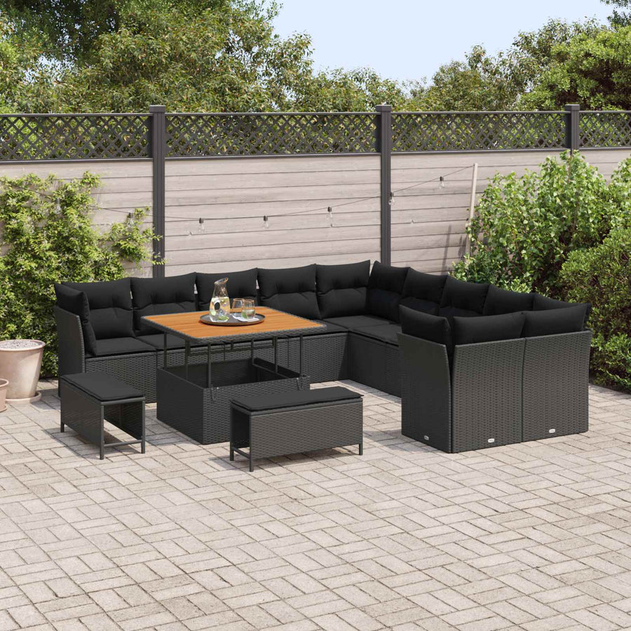 Tuinbankenset 13 pcs Zwart poly rattan