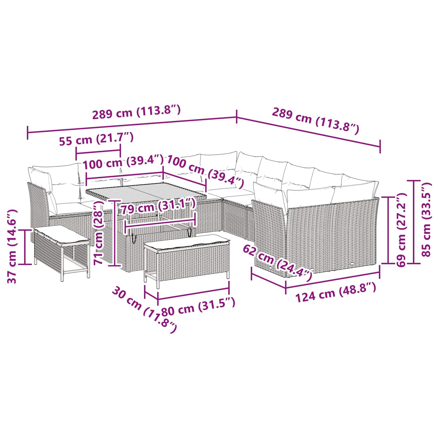 Tuinbankenset 13 pcs Zwart poly rattan