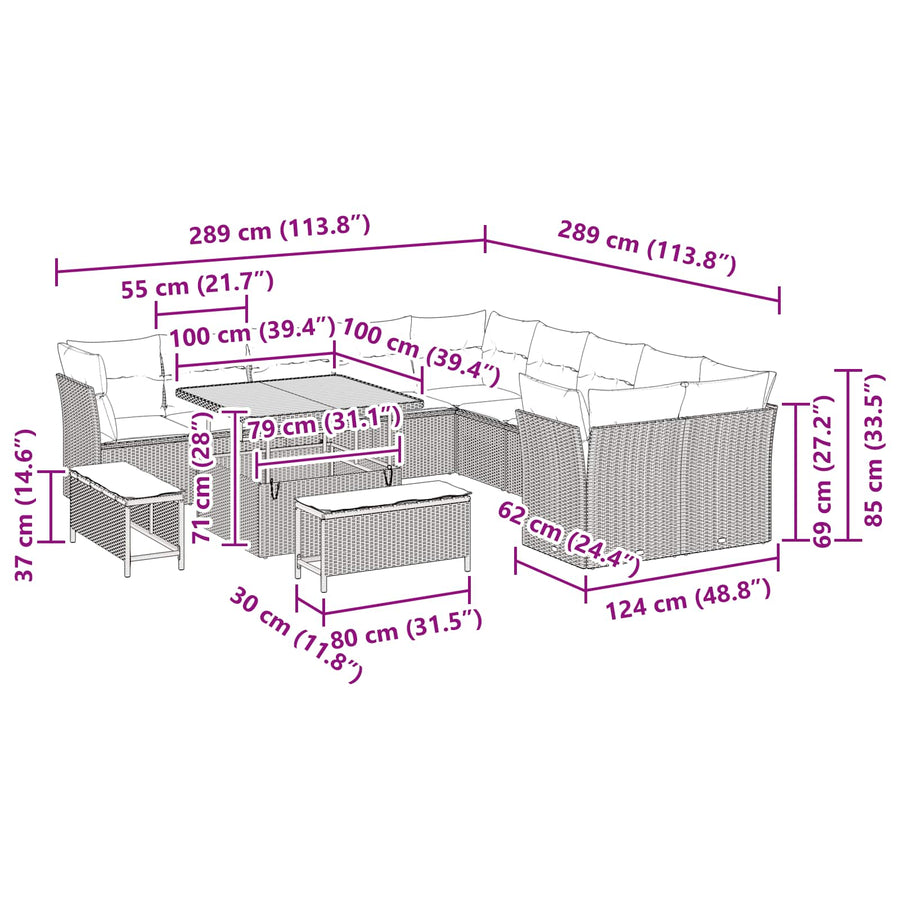 Tuinbankenset 13 pcs Zwart poly rattan