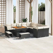 Tuinbankenset poly rattan zwart 13-delig