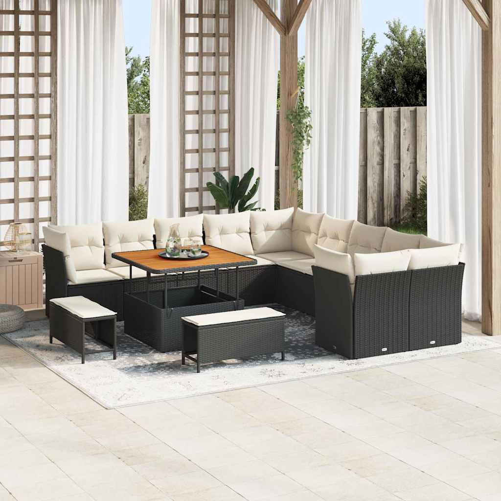 Tuinbankenset 13 pcs Zwart poly rattan