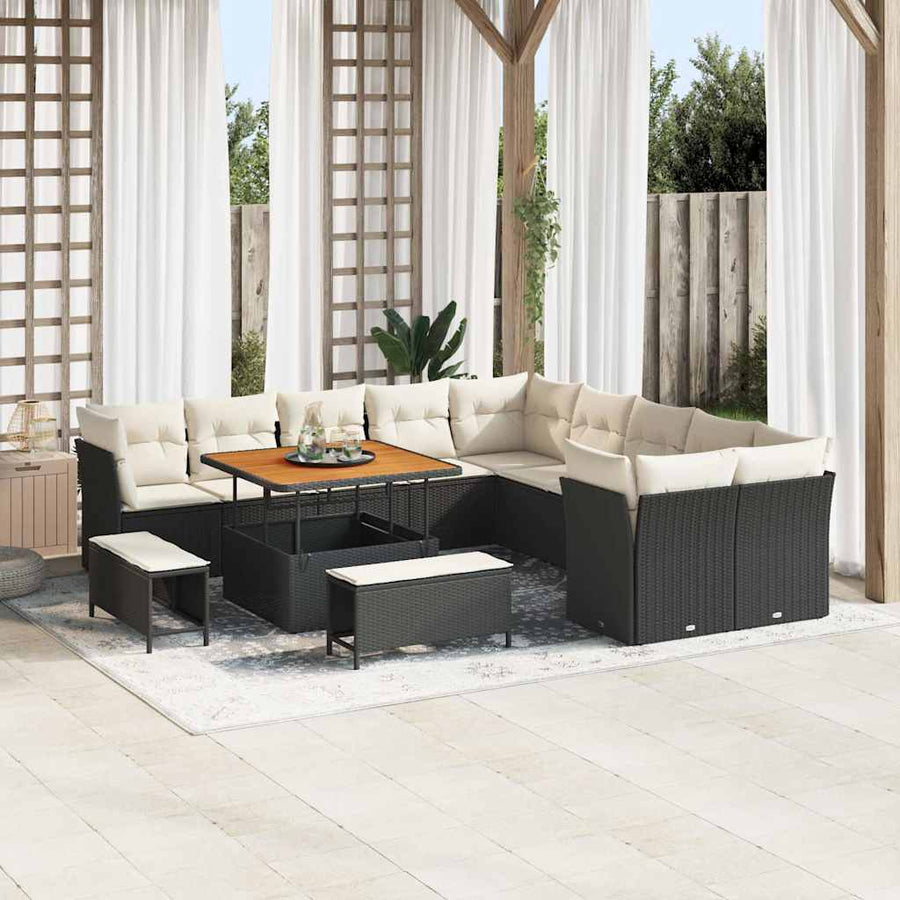 Tuinbankenset 13 pcs Zwart poly rattan
