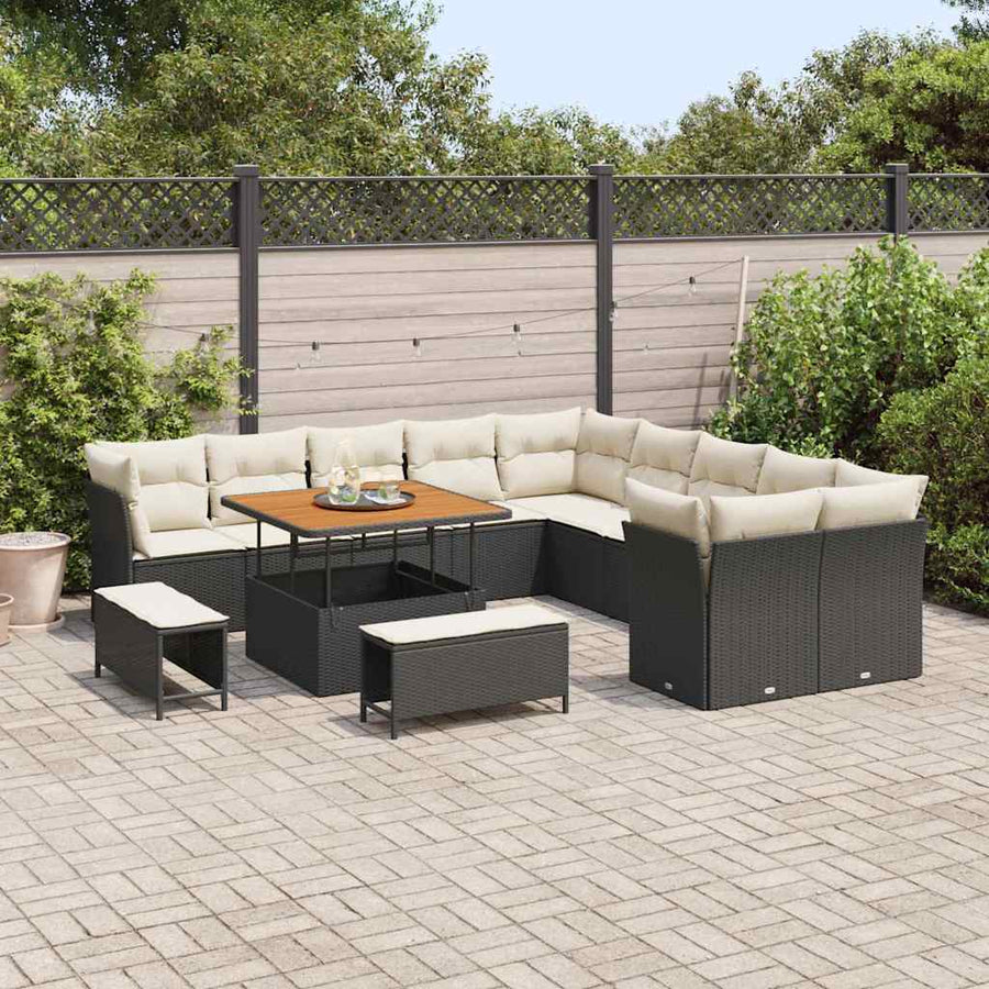 Tuinbankenset 13 pcs Zwart poly rattan
