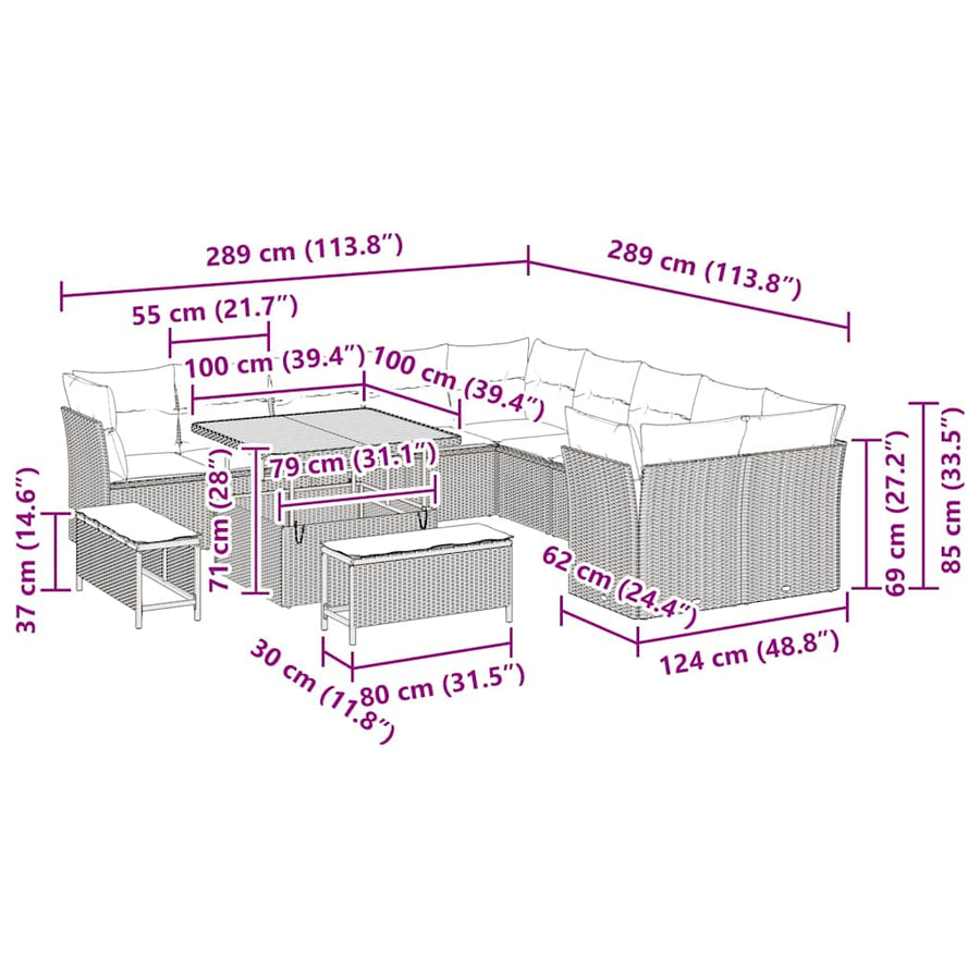 Tuinbankenset 13 pcs Zwart poly rattan
