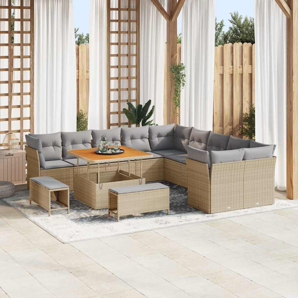 Tuinbankenset 13 pcs Beige poly rattan