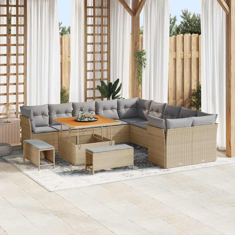 Tuinbankenset 13 pcs Beige poly rattan