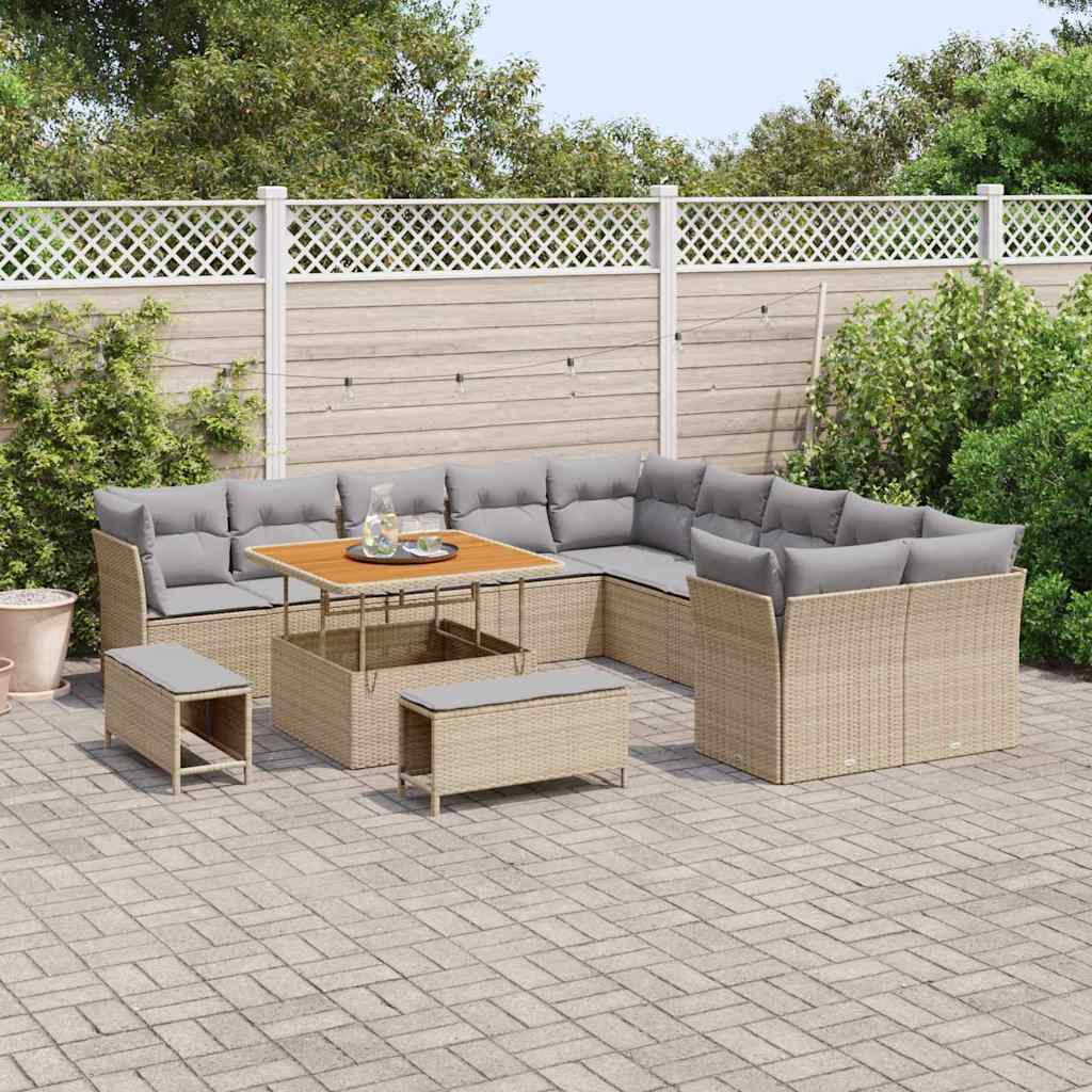 Tuinbankenset 13 pcs Beige poly rattan