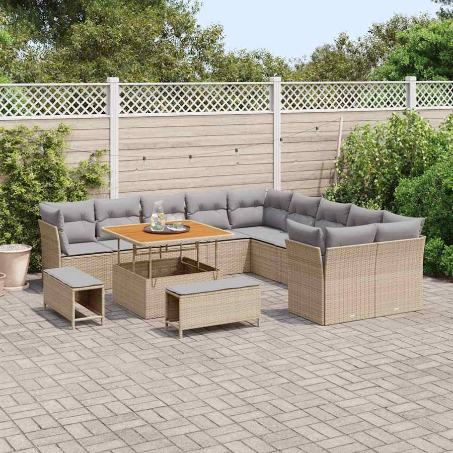 Tuinbankenset 13 pcs Beige poly rattan