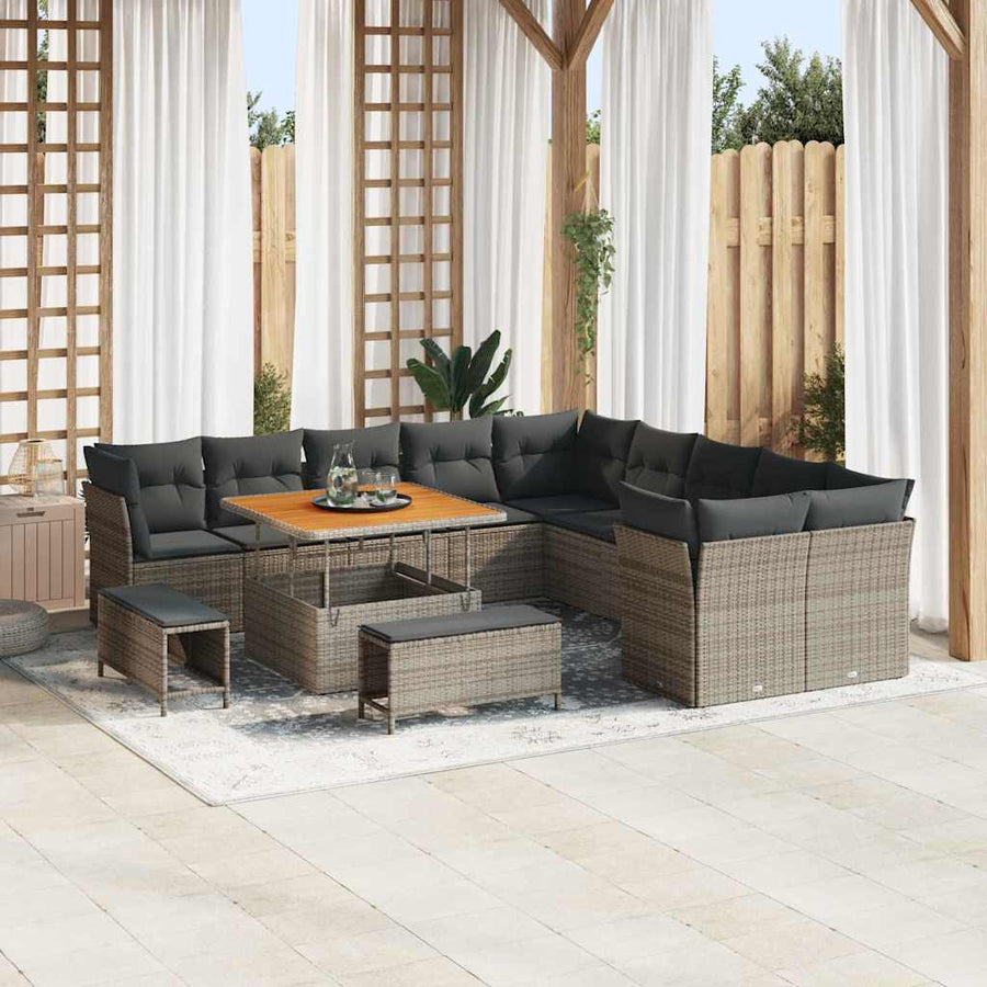 Tuinbankenset 13 pcs Grijs poly rattan