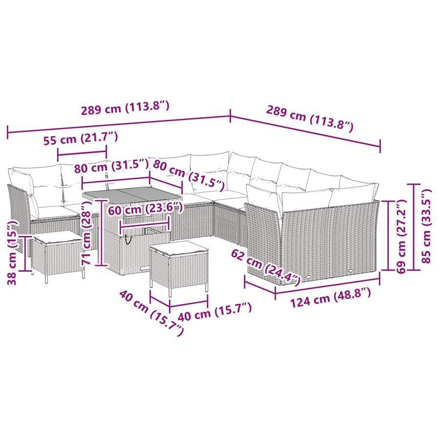 Tuinbankenset 13 pcs Zwart poly rattan
