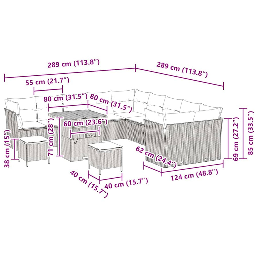 Tuinbankenset 13 pcs Grijs poly rattan
