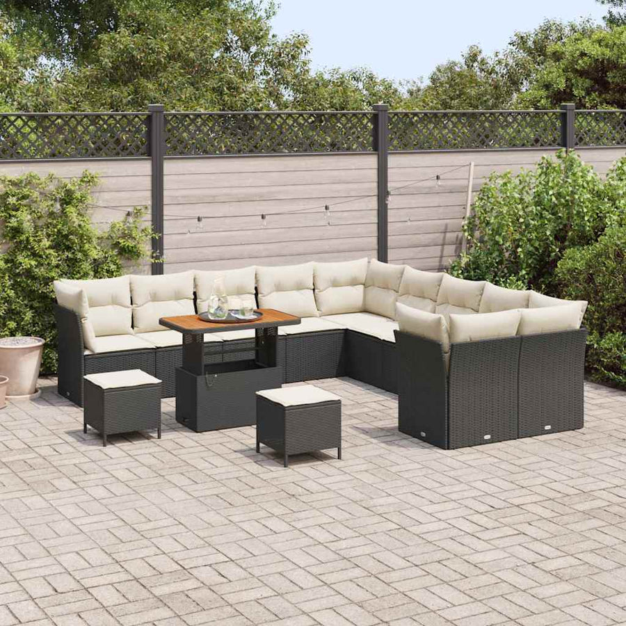Tuinbankenset 13 pcs Zwart poly rattan