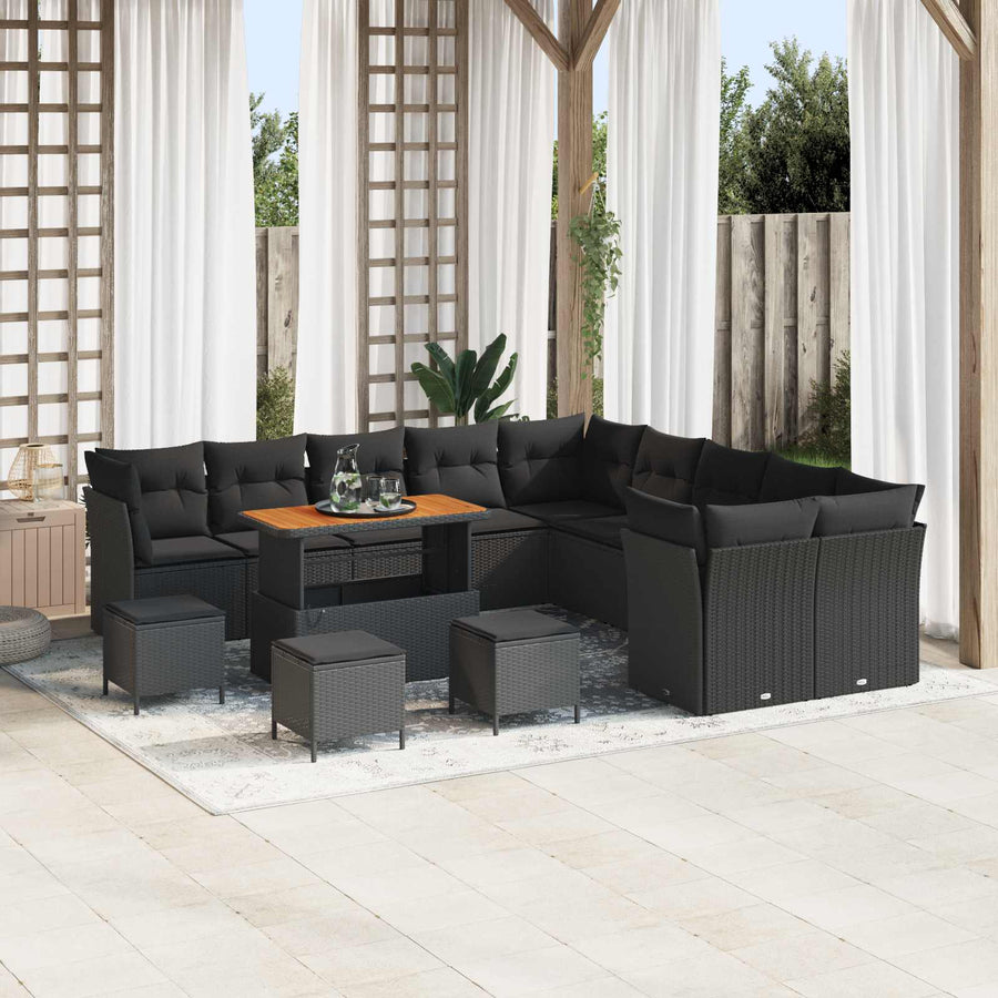 Tuinbankenset 14 pcs Zwart poly rattan