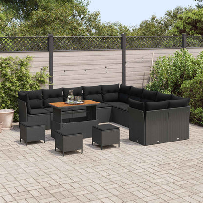 Tuinbankenset 14 pcs Zwart poly rattan