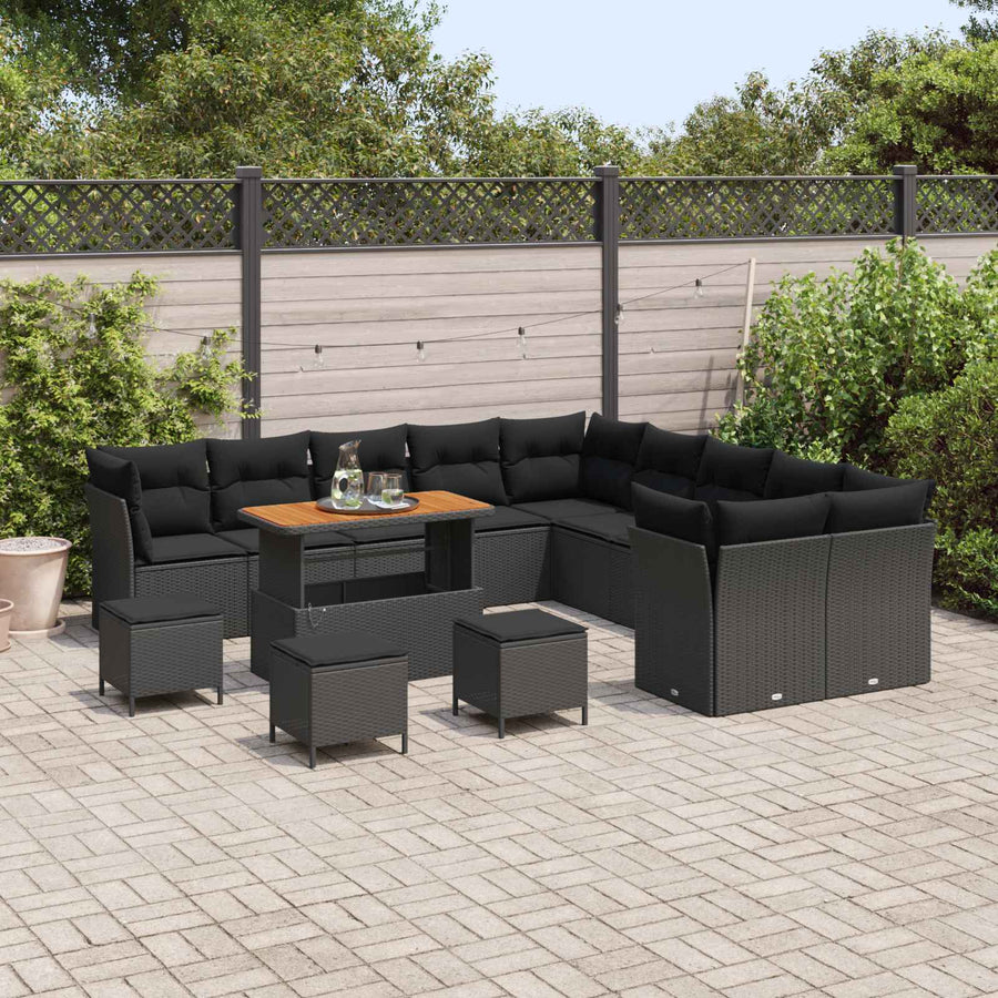 Tuinbankenset 14 pcs Zwart poly rattan