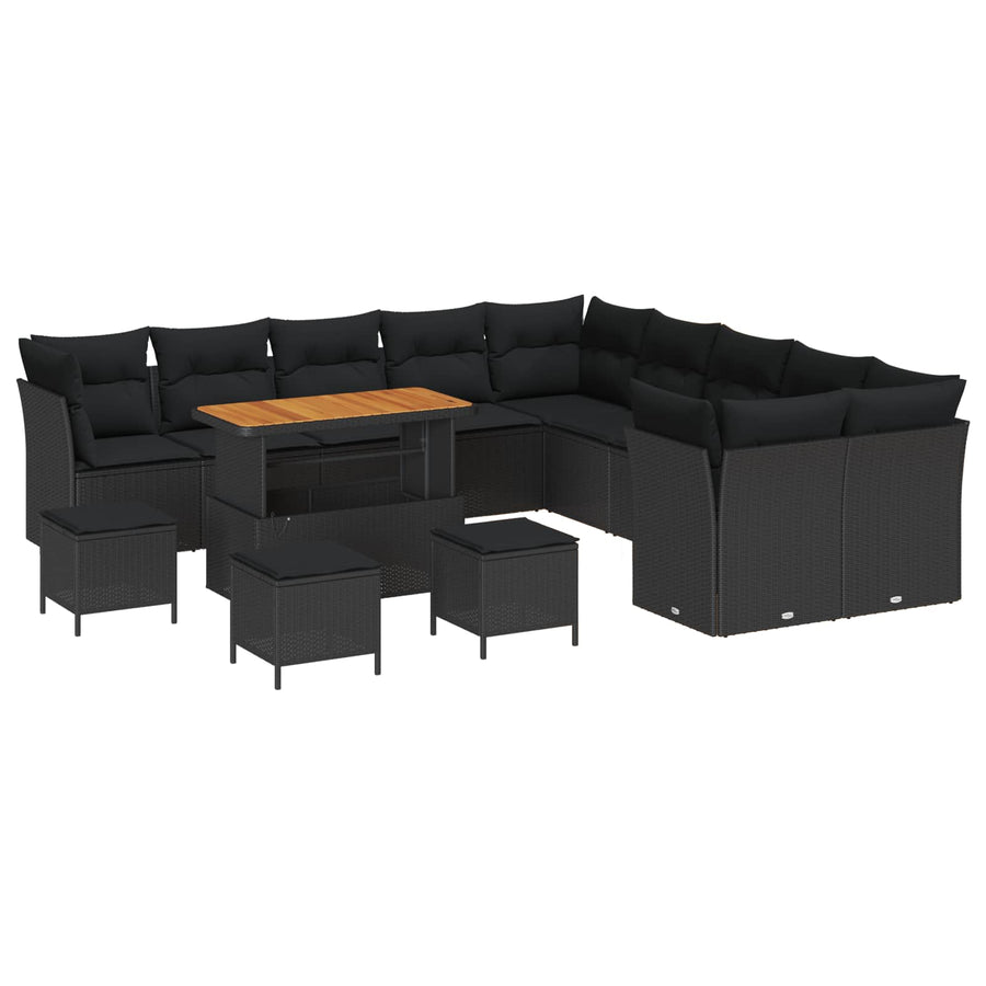 Tuinbankenset 14 pcs Zwart poly rattan