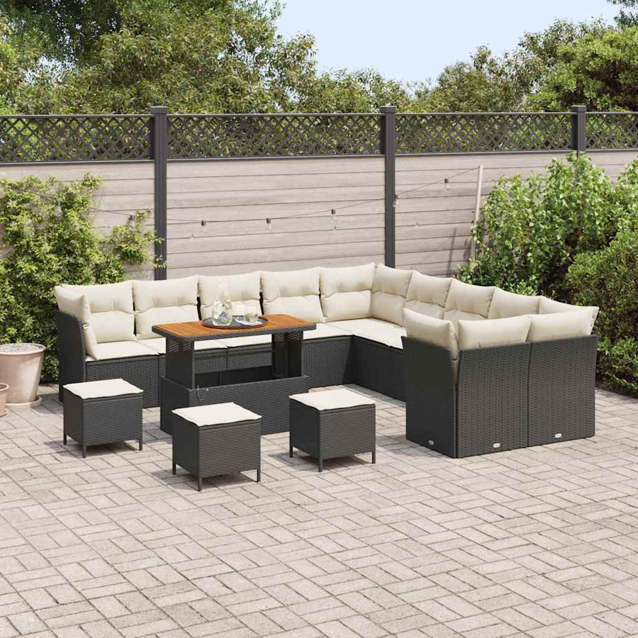 Tuinbankenset 14 pcs Zwart poly rattan