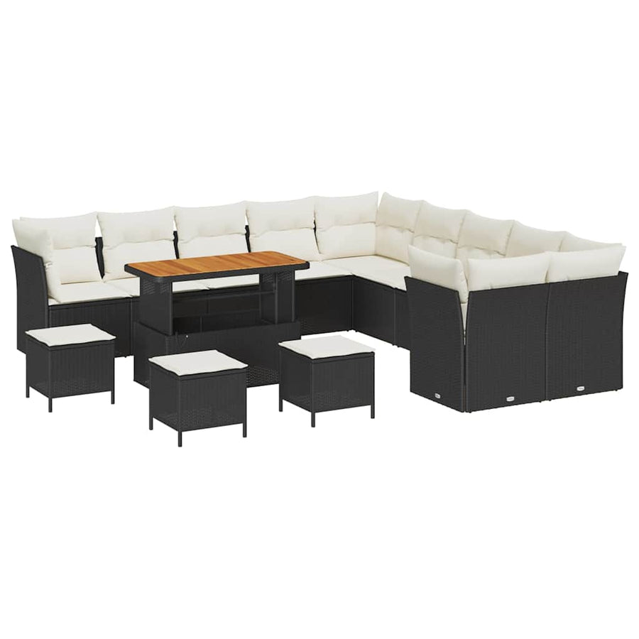Tuinbankenset 14 pcs Zwart poly rattan