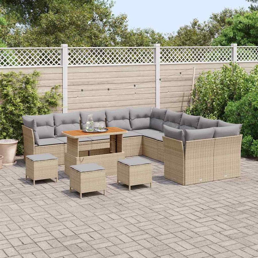 Tuinbankenset 14 pcs Beige poly rattan