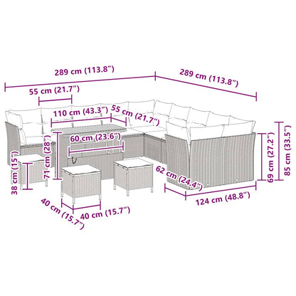 Tuinbankenset 14 pcs Beige poly rattan