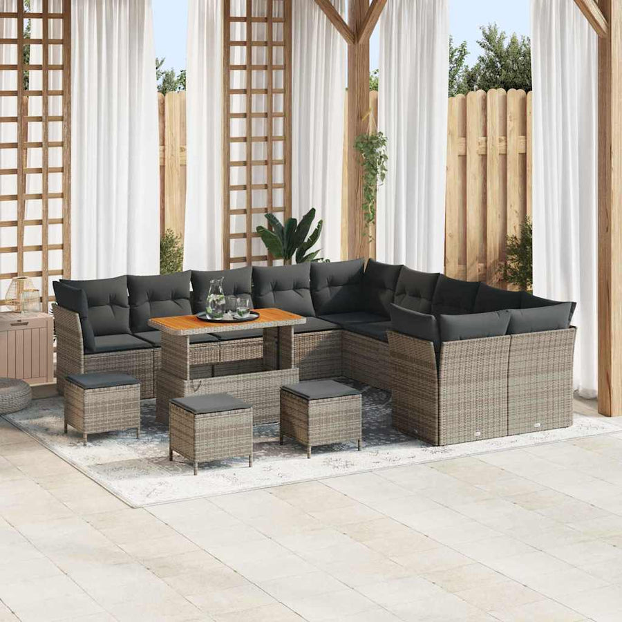 Tuinbankenset 14 pcs Grijs poly rattan