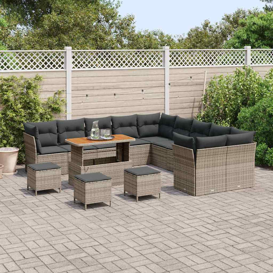 Tuinbankenset 14 pcs Grijs poly rattan