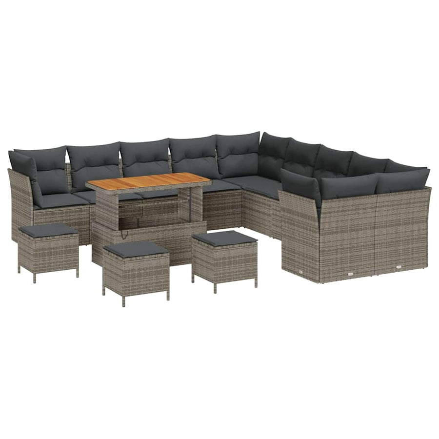 Tuinbankenset 14 pcs Grijs poly rattan
