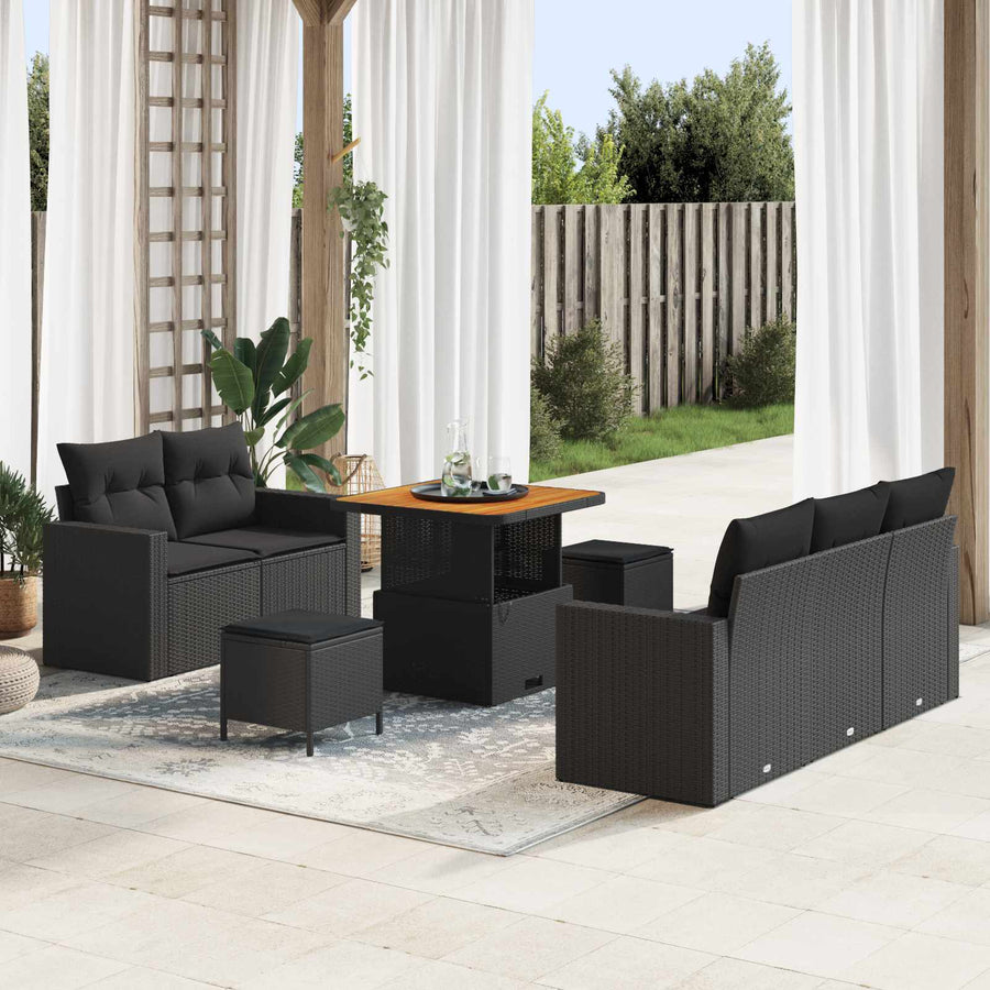Tuin Sofa Set met kussen 8 pcs Zwart poly rattan