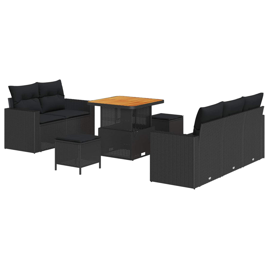 Tuin Sofa Set met kussen 8 pcs Zwart poly rattan