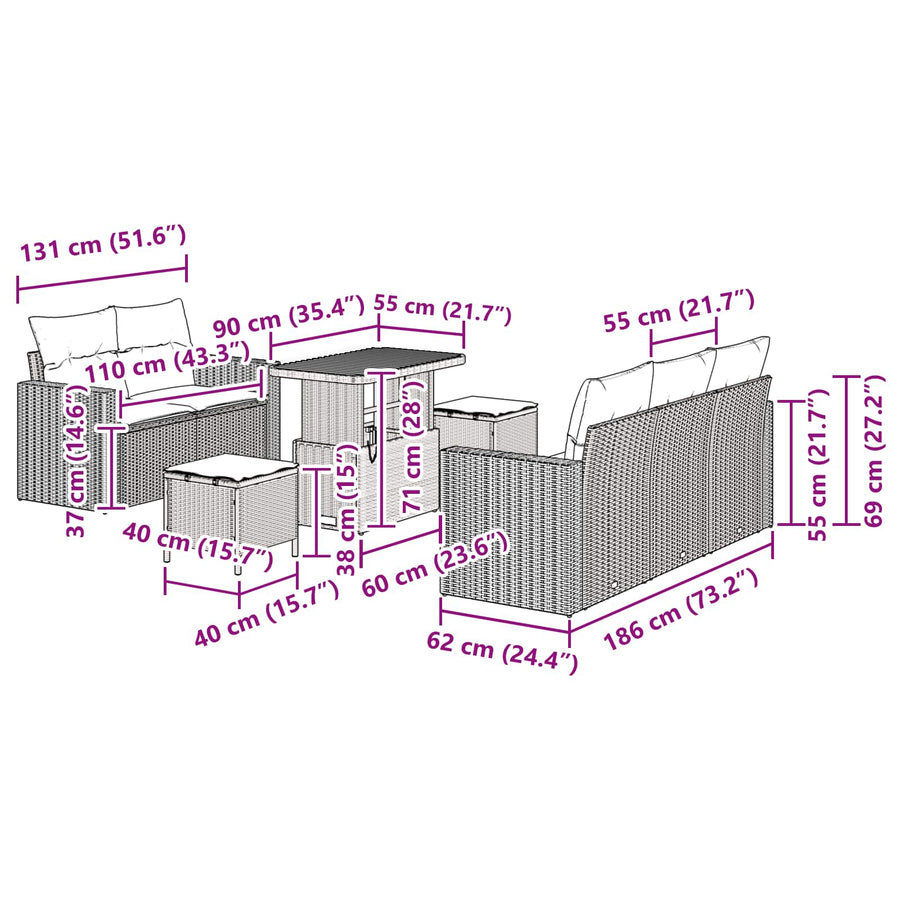 Tuin Sofa Set met kussen 8 pcs Zwart poly rattan