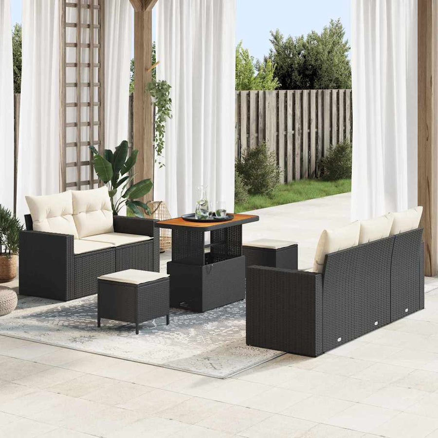 Tuin Sofa Set met kussen 8 pcs Zwart poly rattan
