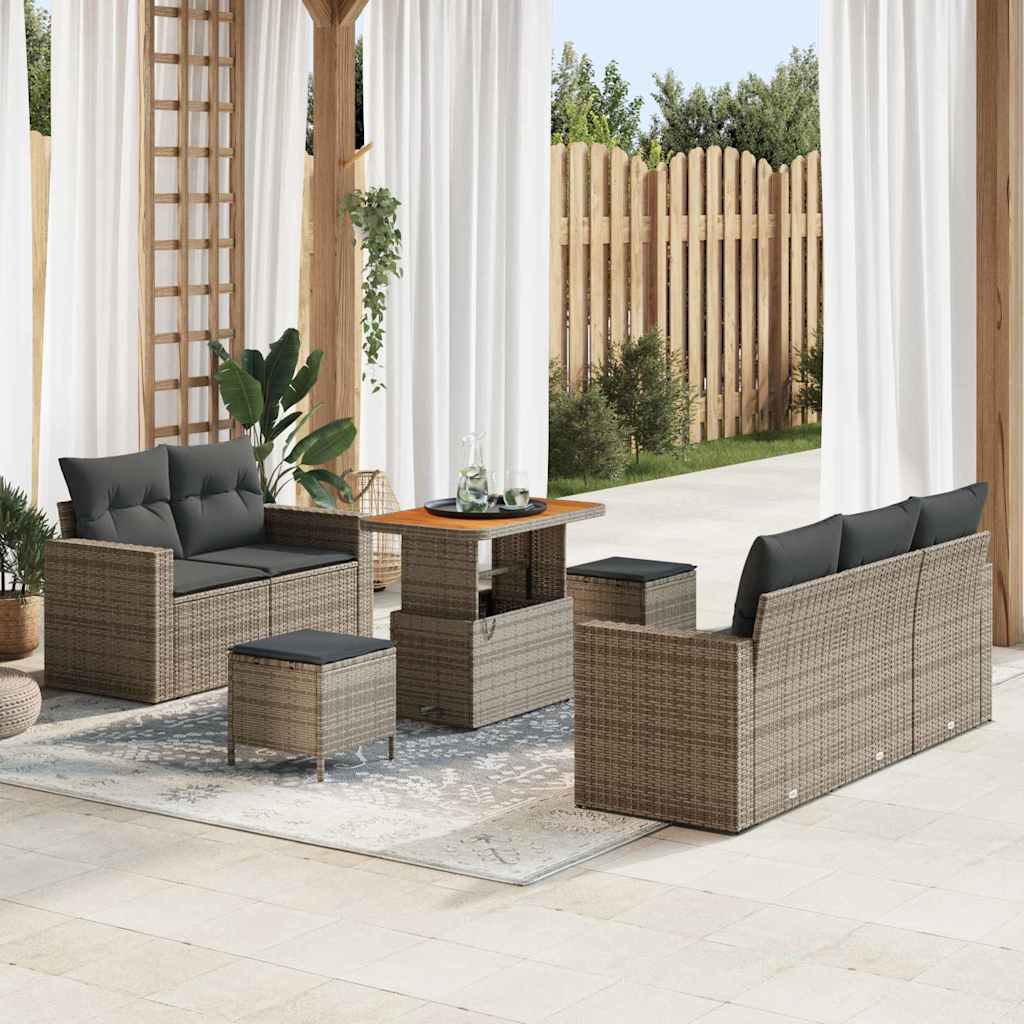 Tuin Sofa Set met kussen 8 pcs Grijs poly rattan